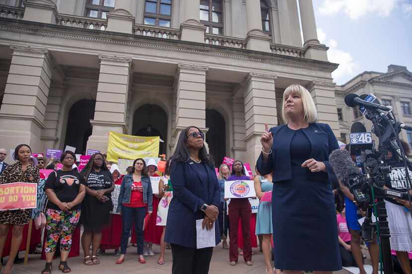 Staci Fox, CEO and President of Planned Parenthood Southeast, speaks during an anti-abortion...