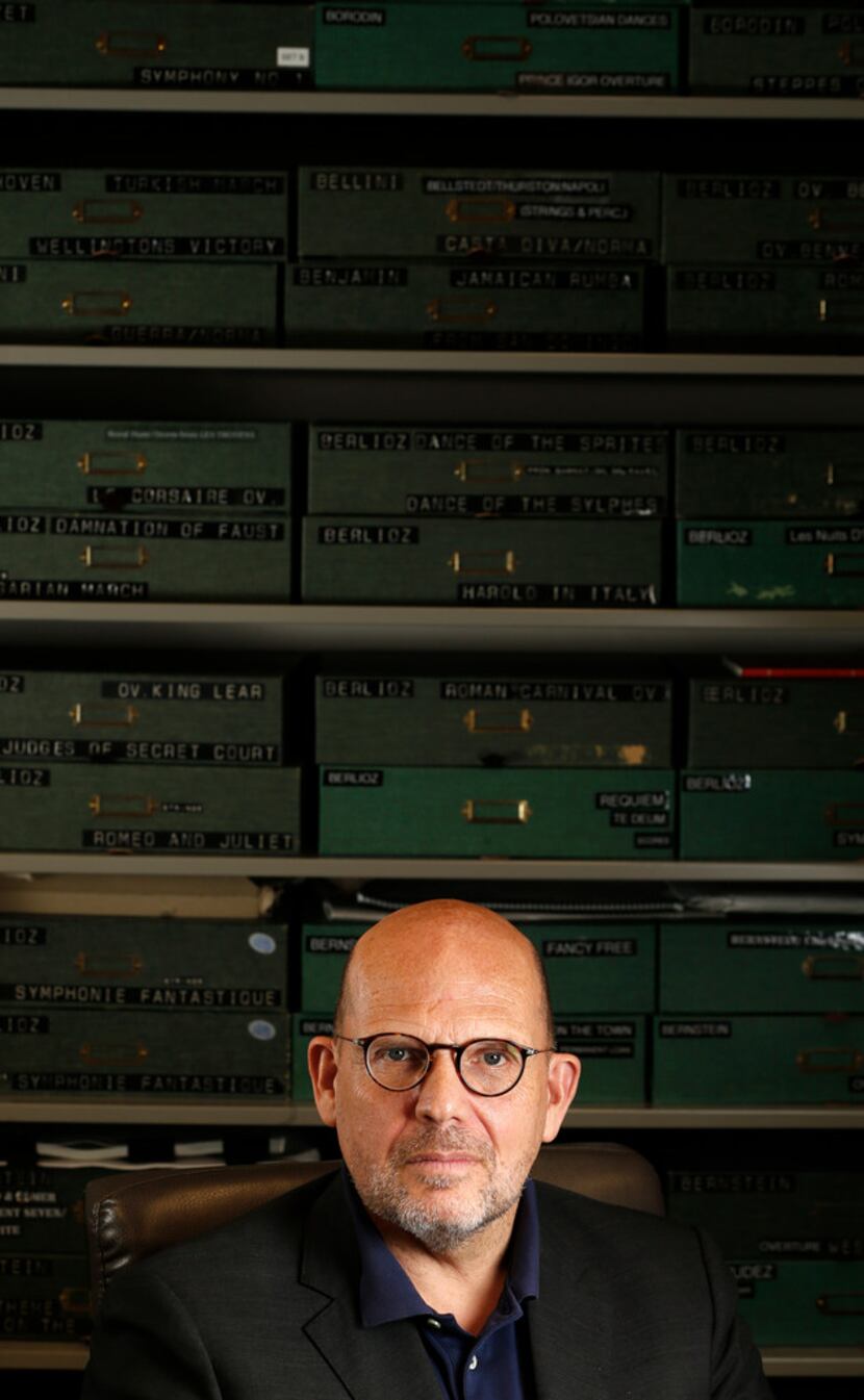 Jaap van Zweden poses for a portrait at the composition library at Meyerson Symphony Center...