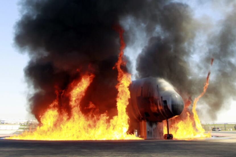 D/FW Airport crews capped off Wednesday’s dedication with a fuel fire simulation on its...