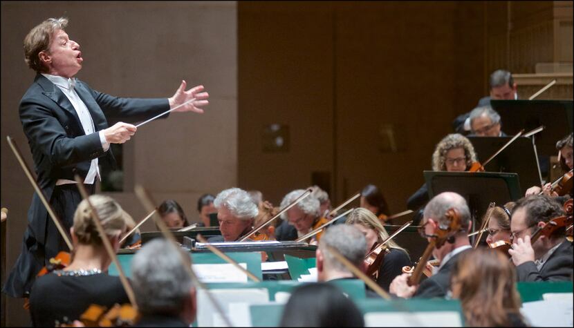 Guest conductor Roberto Abbado leads the Dallas Symphony Orchestra at the Meyerson Symphony...