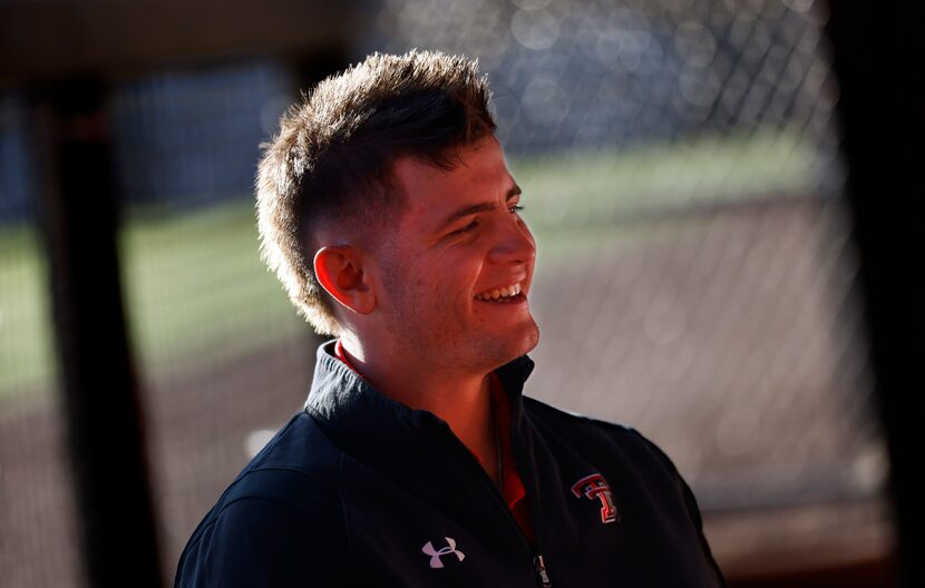 Current Texas Tech baseball player Jace Jung is photographed in the Rip Griffin Park dugout...