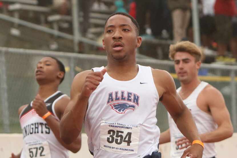 Allen's Jaylen Allen wins the Boys 6A 100 meter run competition. The UIL Region l 6A and UIL...