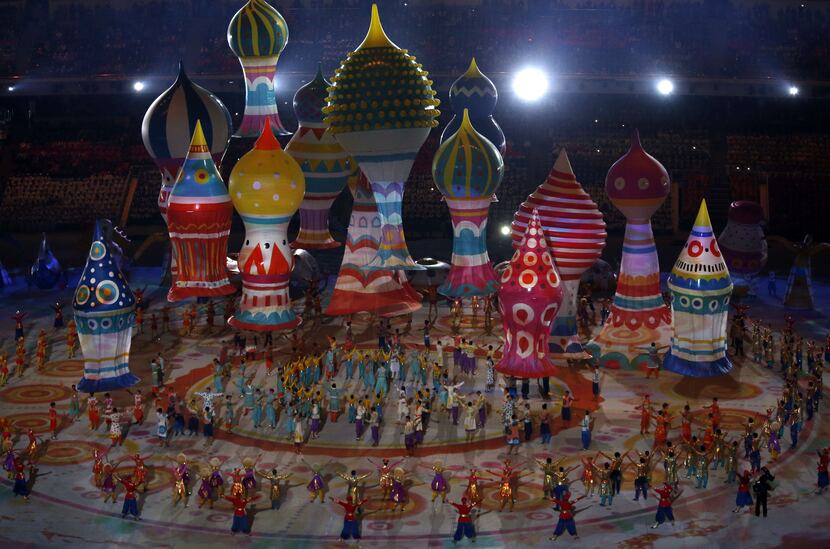 Dancers and actors perform during the opening ceremony in Sochi.