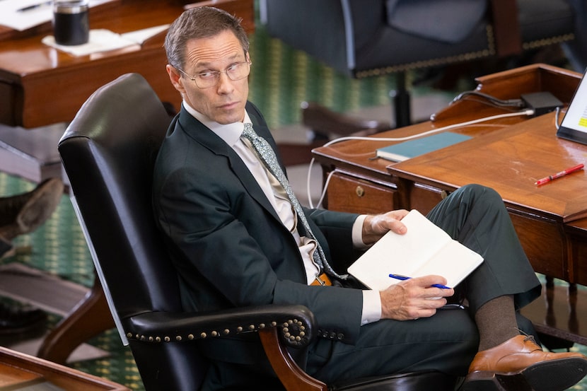 Texas Sen. Nathan Johnson, D-Dallas, takes notes while listening during day 6 of Texas...