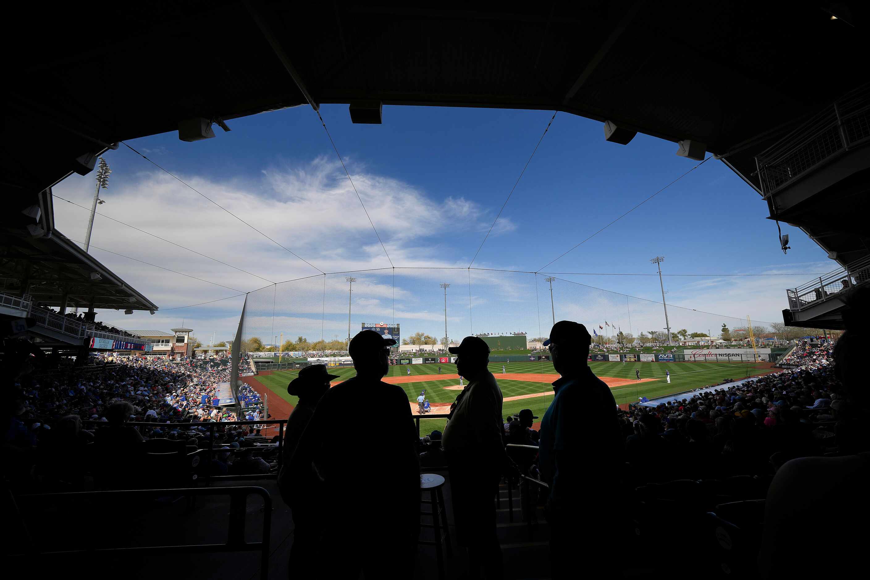 The Texas Rangers face the Kansas City Royals in a spring training game at Surprise Stadium...