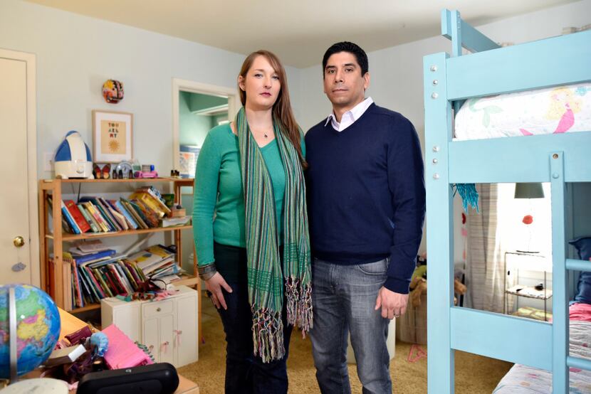 Rachel and Frank Gonzales, shown in their transgender daughter's room at their Dallas home,...