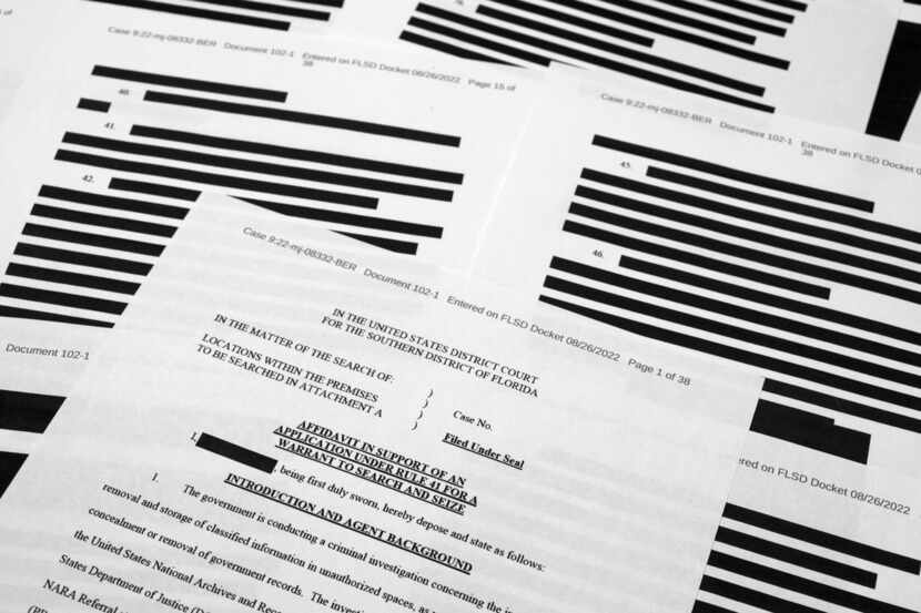 Pages from the affidavit by the FBI in support of obtaining a search warrant for former...