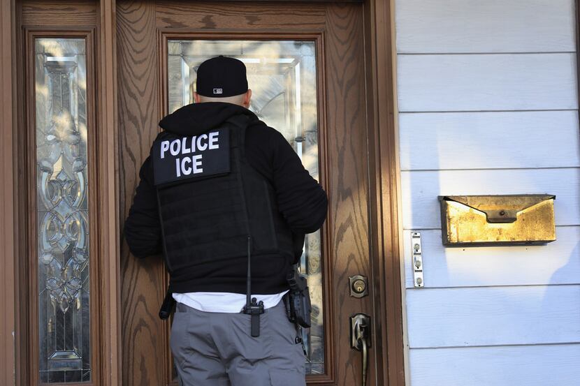 NEW YORK, NY - APRIL 11:  U.S. Immigration and Customs Enforcement (ICE), officers arrive to...