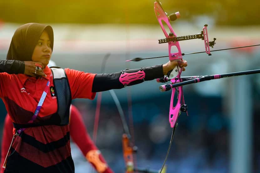 Indonesia's Diananda Choirunisa competes in the archery recurve women's individual final...