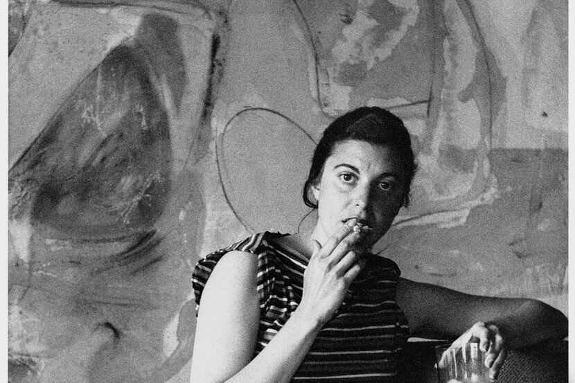 Helen Frankenthaler in front of Mountains and Sea (1952) in her West End Avenue apartment,...