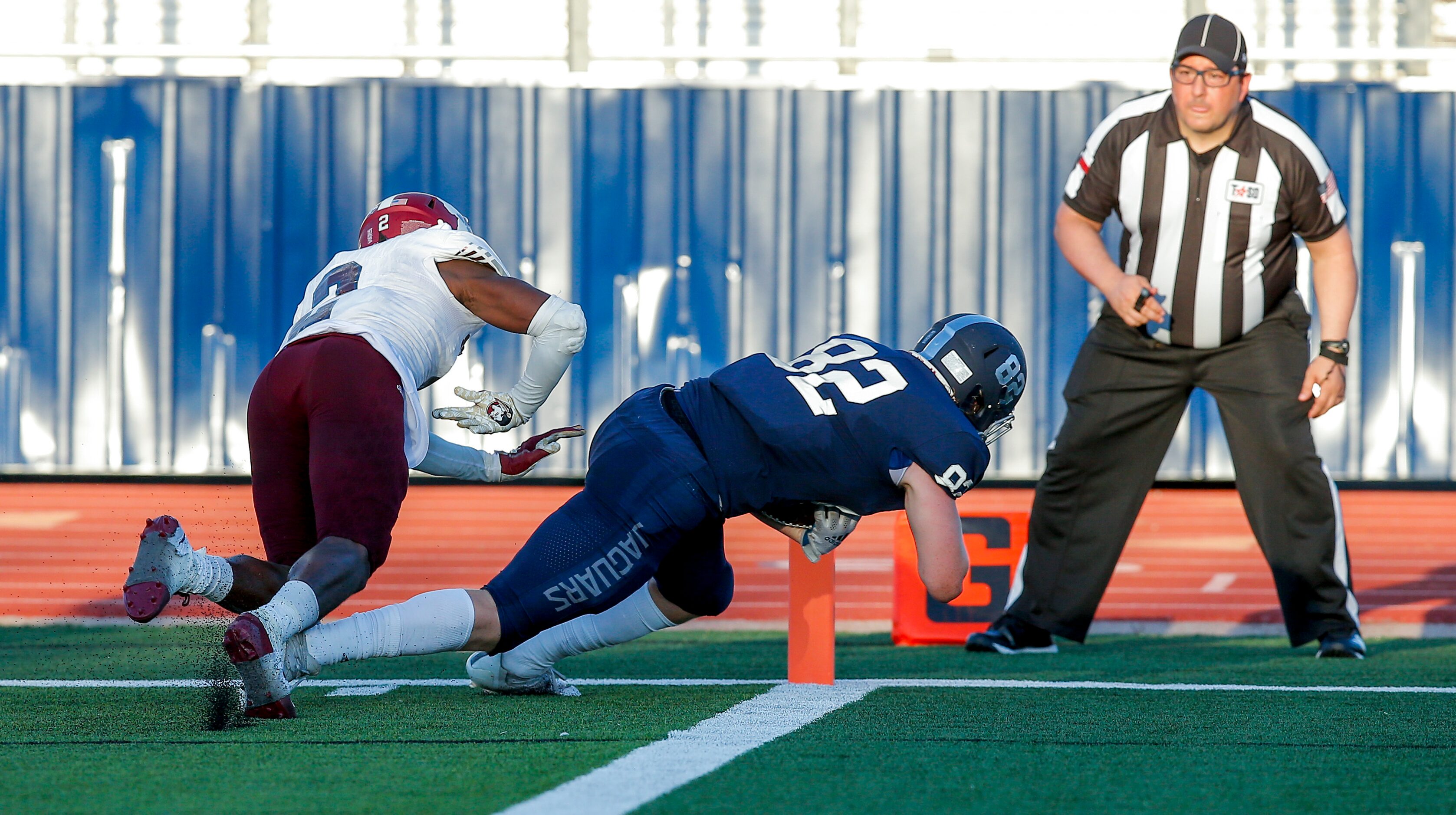 Flower Mound sophomore wide receiver Jason Welch (82) scores a touchdown as Mesquite senior...