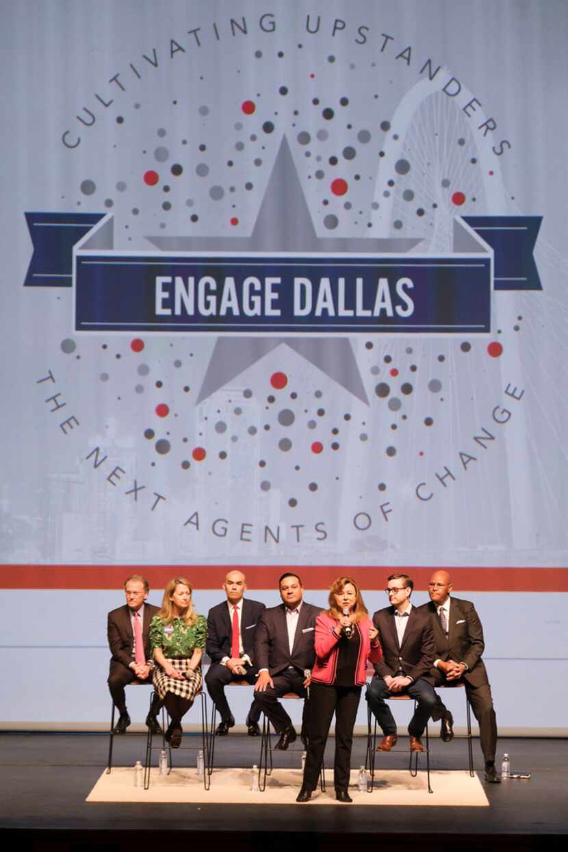 From left: Dallas mayoral candidates Mike Ablon, Lynn McBee, Miguel Solis, Jason Villalba,...