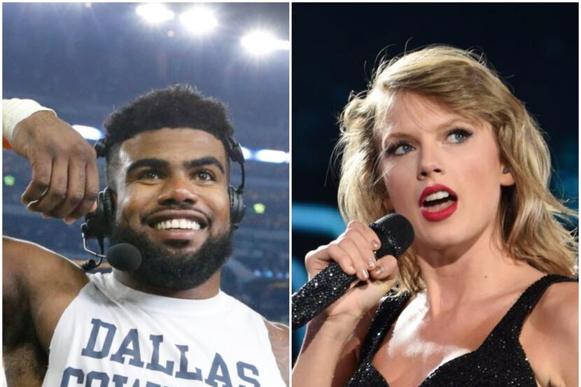 Dallas Cowboys running back Ezekiel Elliott (left) and pop star Taylor Swift (right)