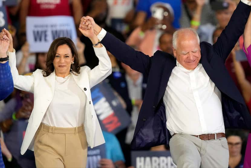 Democratic presidential nominee Vice President Kamala Harris and running mate Minnesota Gov....