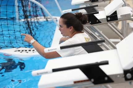 Callie Orozco, head coach of the newly formed boys and girls water polo teams at Forney High...