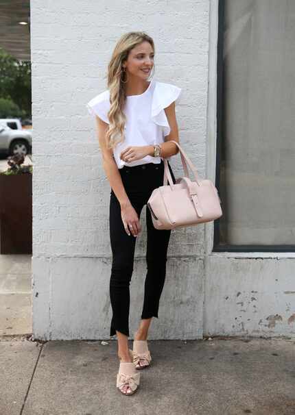 Pretty in pink: Dallas fashion blogger Dani Austin adds touches of soft pinks to this outfit...
