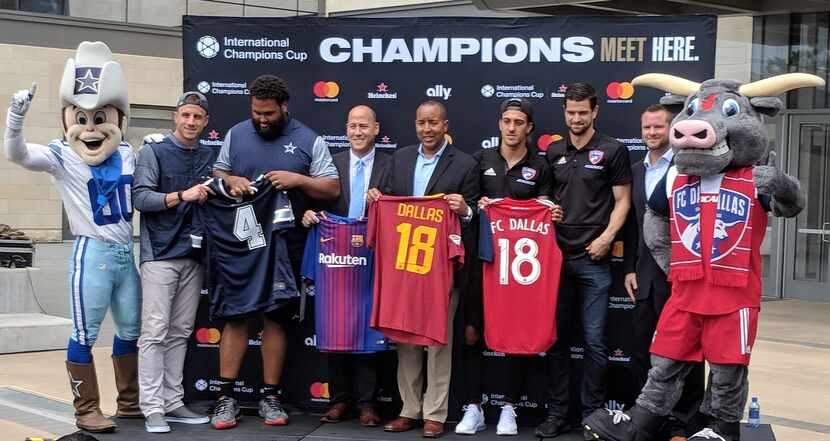 VIPs show off the various club jerseys at the ICC event at The Star in Frisco. (5-1-18)