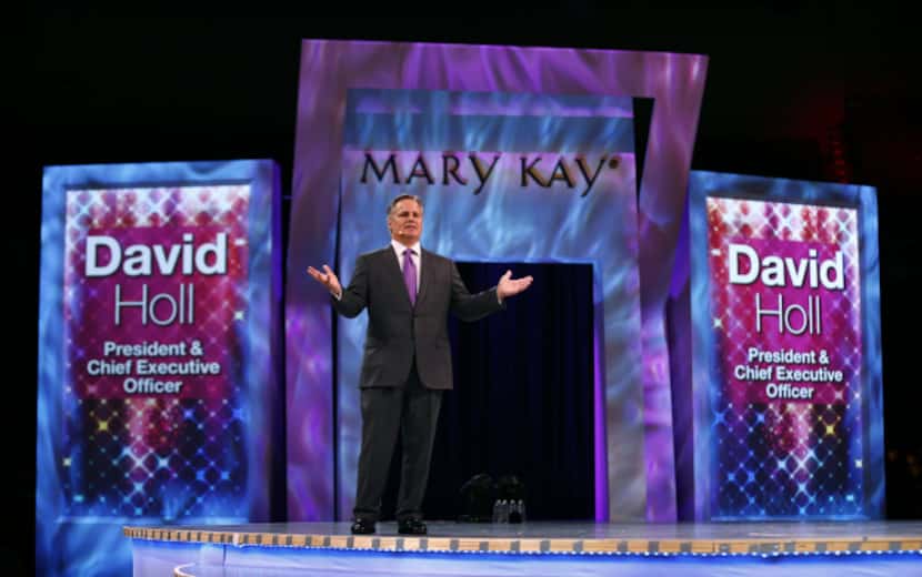 Mary Kay CEO David Holl practices his opening remarks for the Mary Kay 50th anniversary...