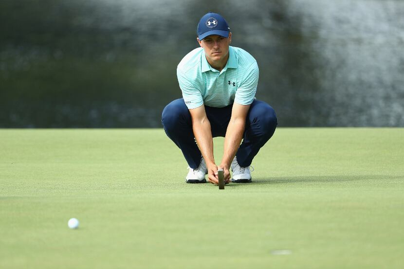 CROMWELL, CT - JUNE 24:  Jordan Spieth of the United States lines up a putt on the 13th...