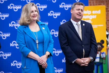 Trisha Cunningham (left), President and CEO of North Texas Food Bank, and Stephen Raeside,...