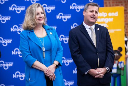 Trisha Cunningham (left), President and CEO of North Texas Food Bank, and Stephen Raeside,...