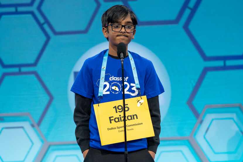 Faizan Zaki, 11, from Allen, Texas, competes during the Scripps National Spelling Bee,...