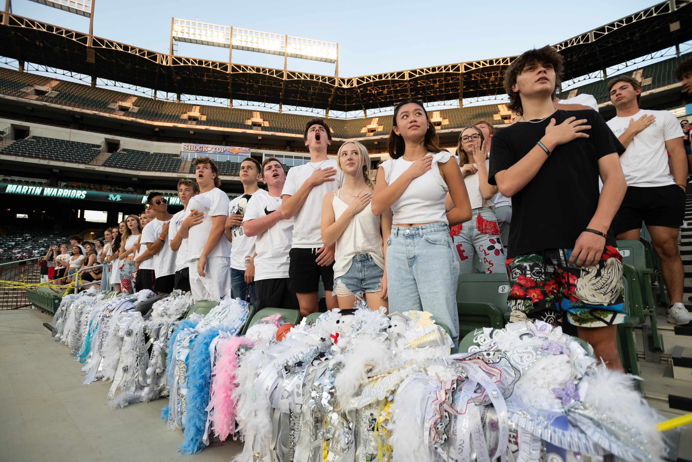 Arlington Martin students Bailey Hart, third from right, Alyssa Nguyen and Jace Green,...