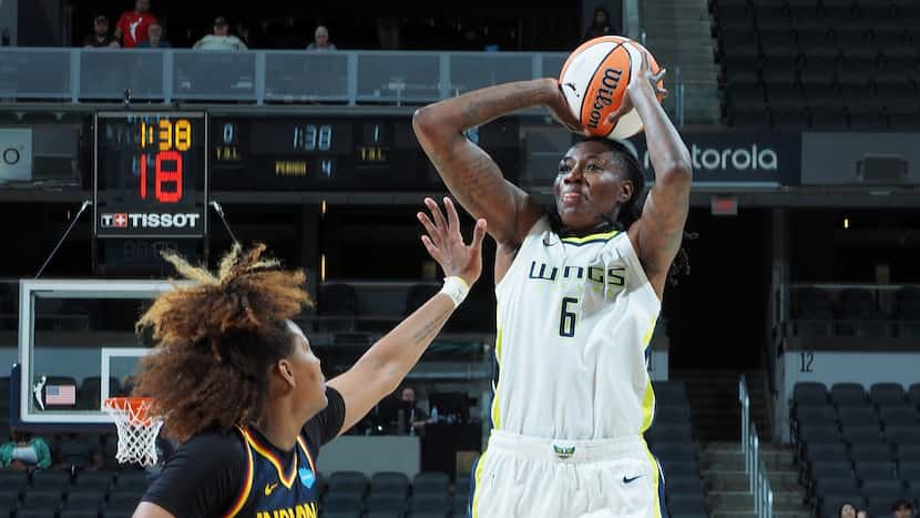 Natasha Howard #6 of the Dallas Wings shoots the ball during the game against the Indiana...