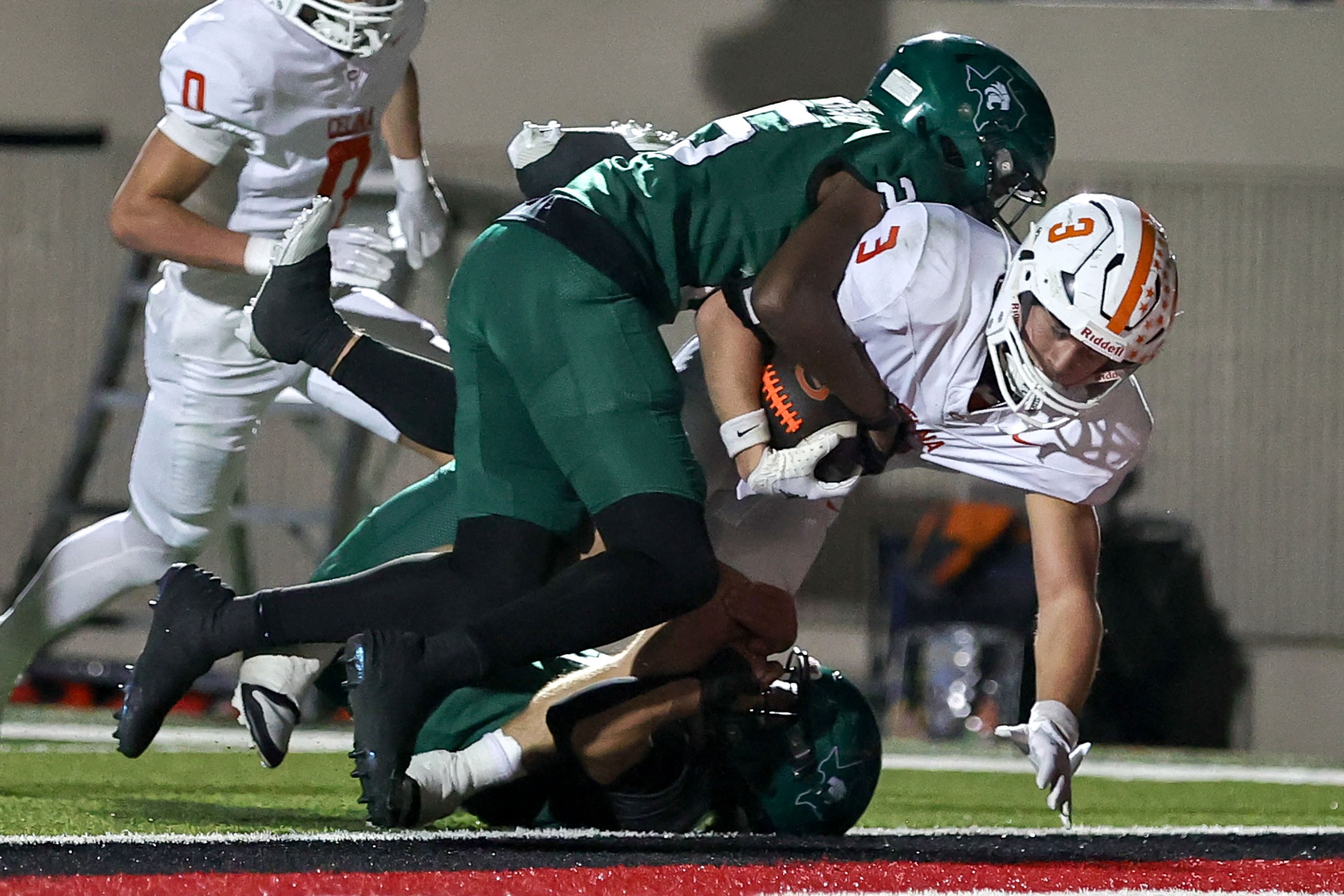 Celina running back Logan Gutierrez (3) gets into the endzone against safety Landon Watkins...