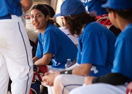 Adamson High School senior Tatyana Beltran (2), smiles while joking with teammates on the...