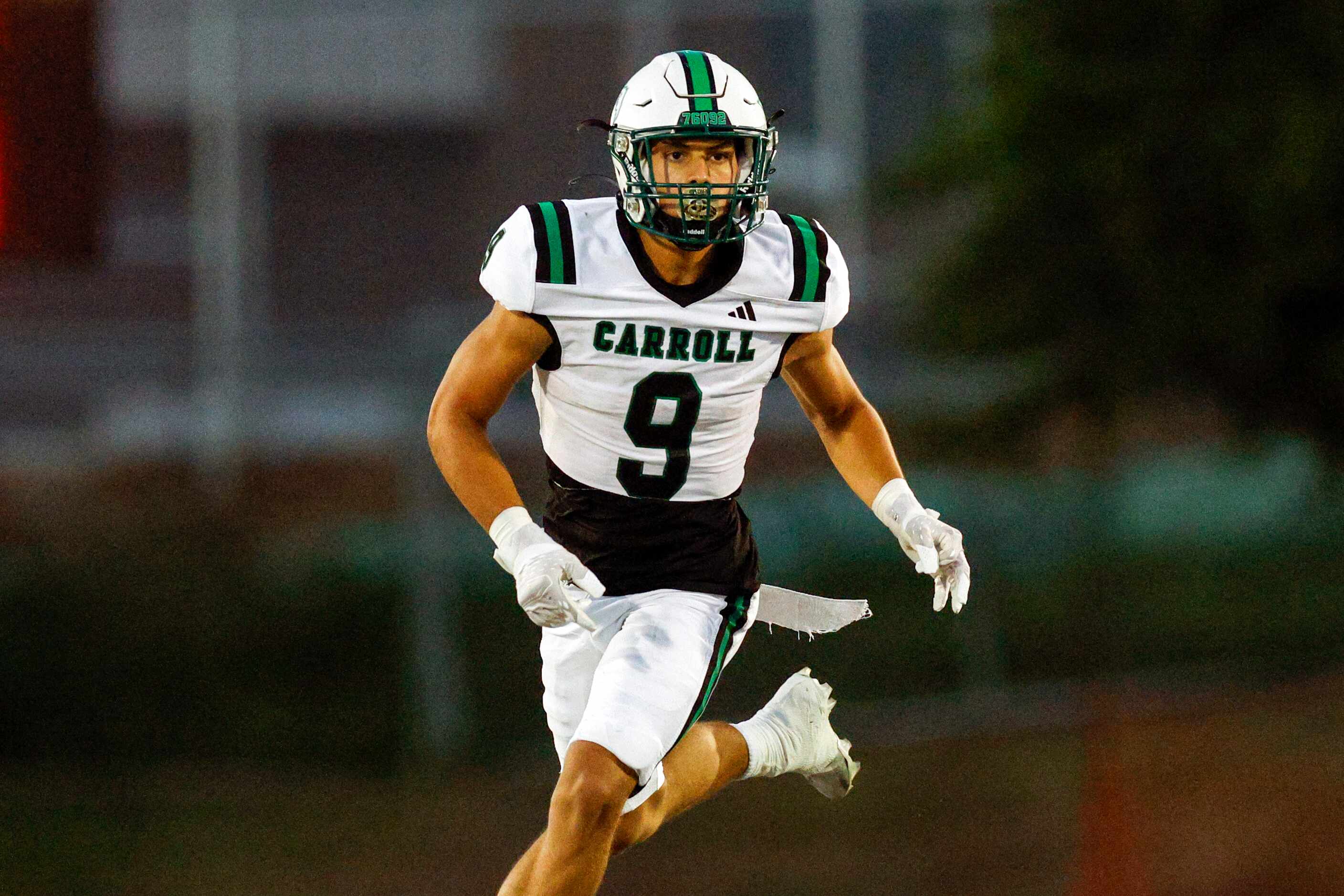 Southlake Carroll running back Riley Wormley (9) runs a route during the first half of a...