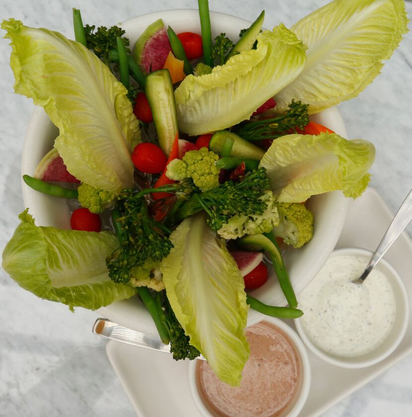 The Farmers Market Crudite at True Food Kitchen in Plano is chilled raw vegetables, tzatziki...