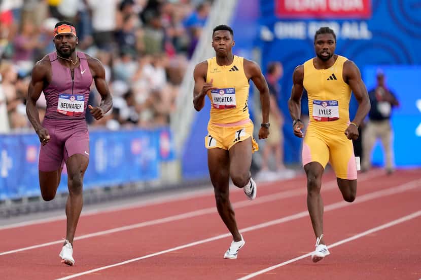 Noah Lyles wins the men's 200-meter final during the U.S. Track and Field Olympic Team...