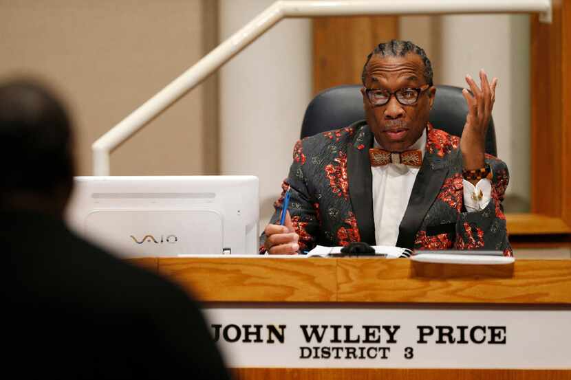 County Commissioner John Wiley Price at a commissioners court meeting in Dallas on December...