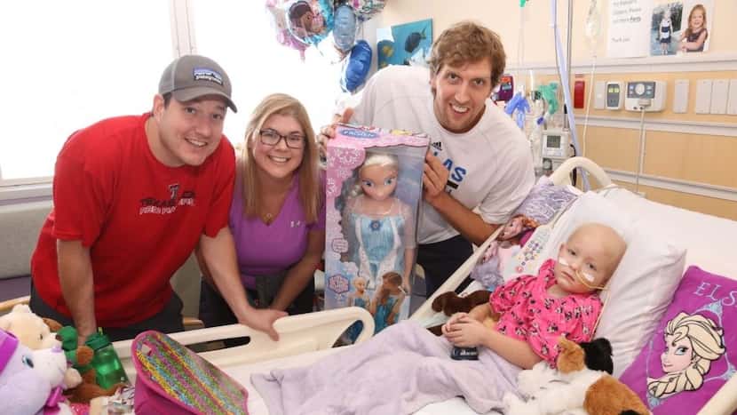 Dirk Nowitzki visited Tatum Teague and her parents, Whitney and Tyler, at Children's Medical...