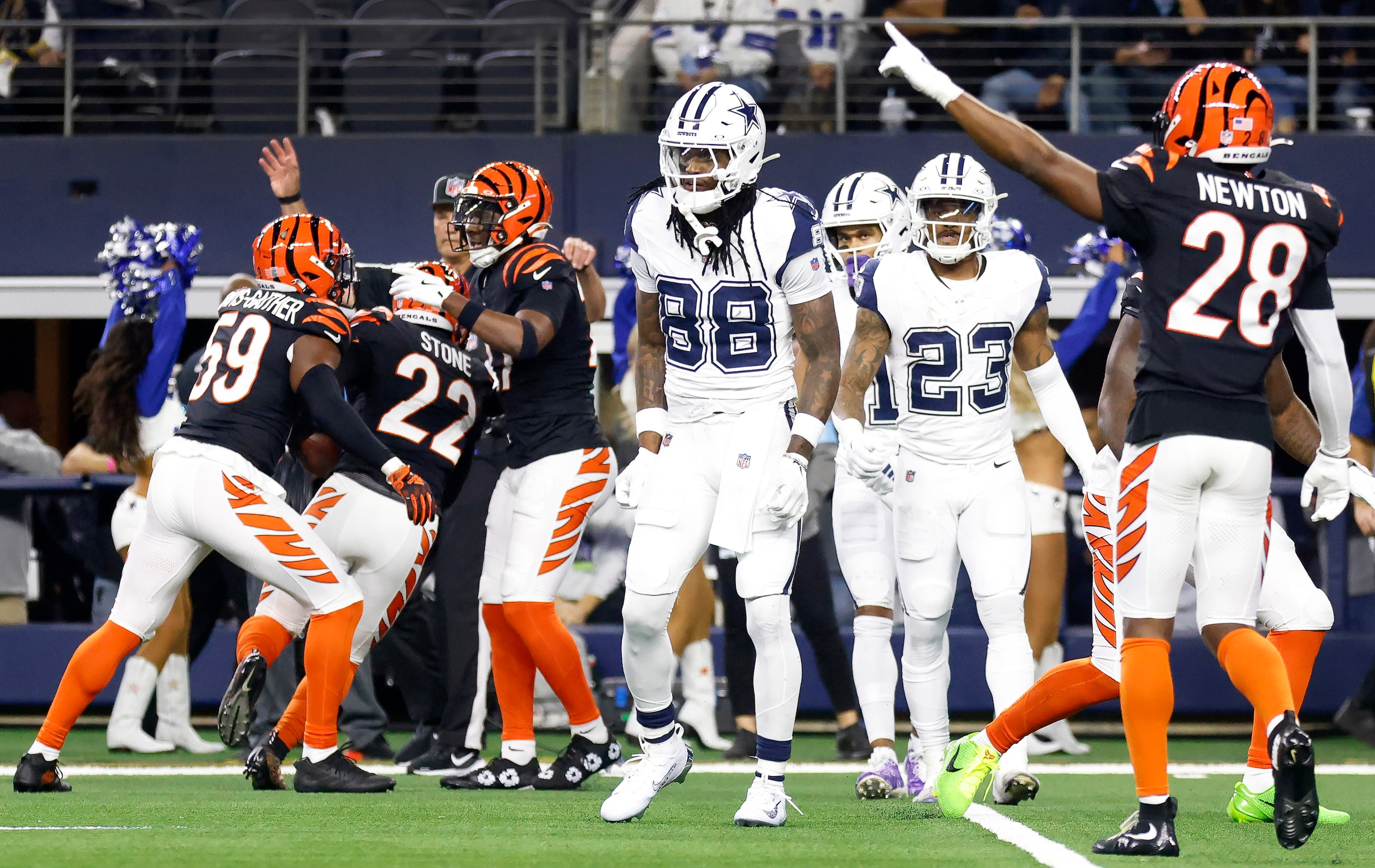 Dallas Cowboys wide receiver CeeDee Lamb (88) heads to the sideline after Cincinnati Bengals...