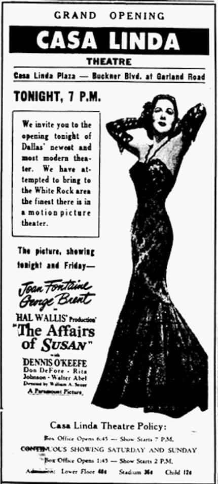 Aug. 9, 1945, advertisement for the grand opening of the Casa Linda Theatre