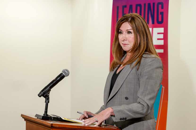 Dallas Superintendent Stephanie Elizalde speaks during a press conference about campus...