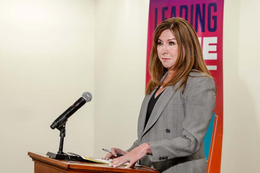 Dallas Superintendent Stephanie Elizalde speaks during a press conference about campus...