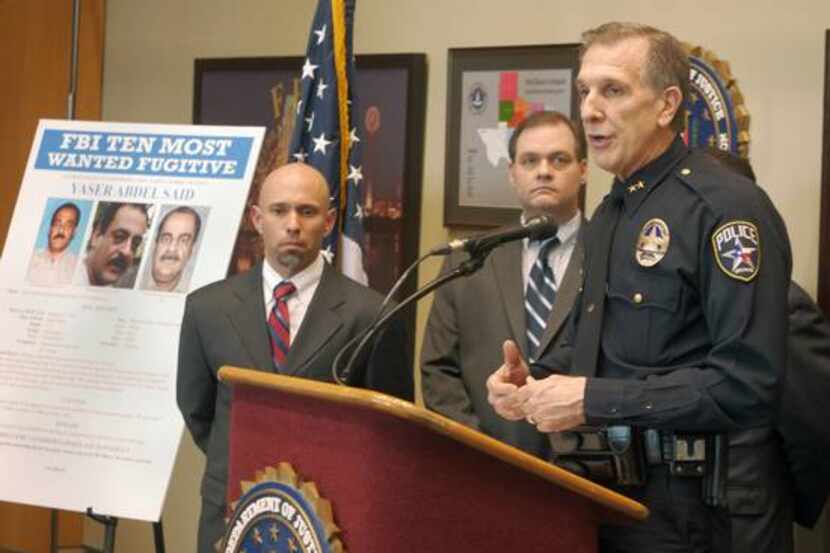 Law enforcement officials talk during a news conference when Yaser Abdel Said of Lewisville...