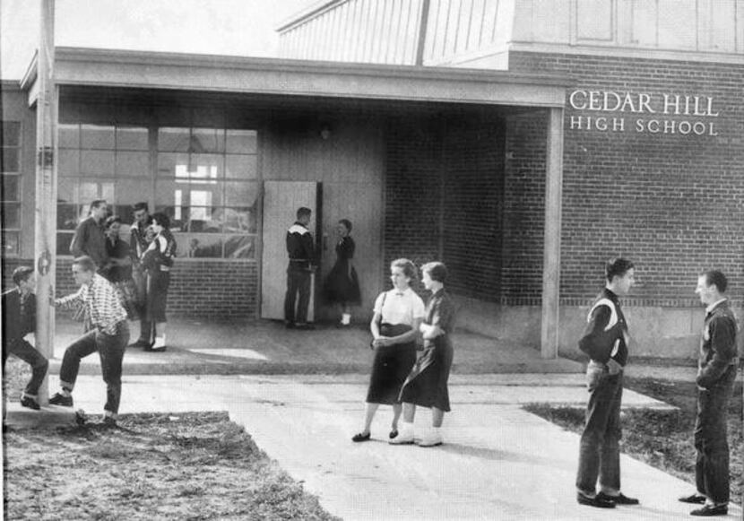 
Students stand outside of the original Cedar Hill High School in 1957, the year it opened.
