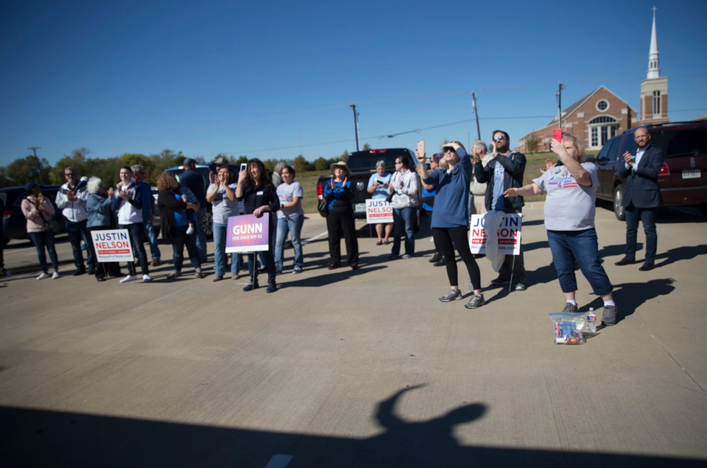 The shadow of Justin Nelson, who is attempting to unseat Texas Attorney General Ken Paxton,...