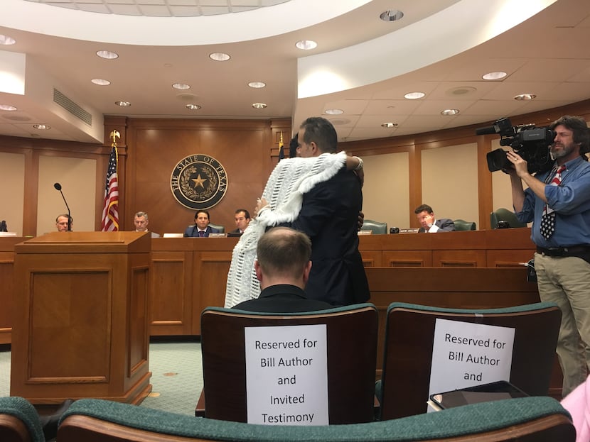 Geneva Reed-Veal, Sandra Bland's mother, and Rep. Garnet Coleman embrace during a hearing in...