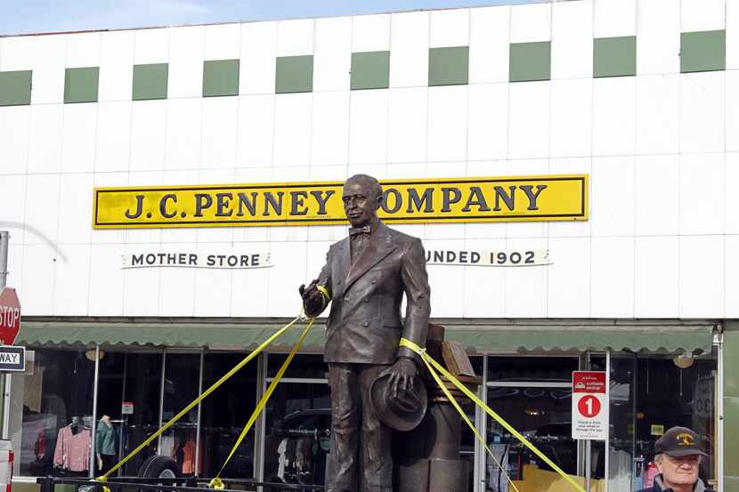 The James Cash Penney statue arrived in Kemmerer, Wyo., in January. Photographed here on a...