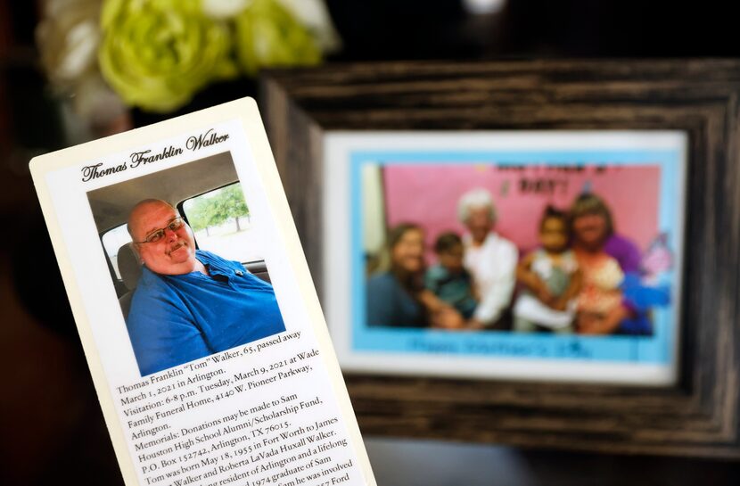 A memorial card of Shannon Cooper’s father, Tom Walker, is pictured. Walker was a father...