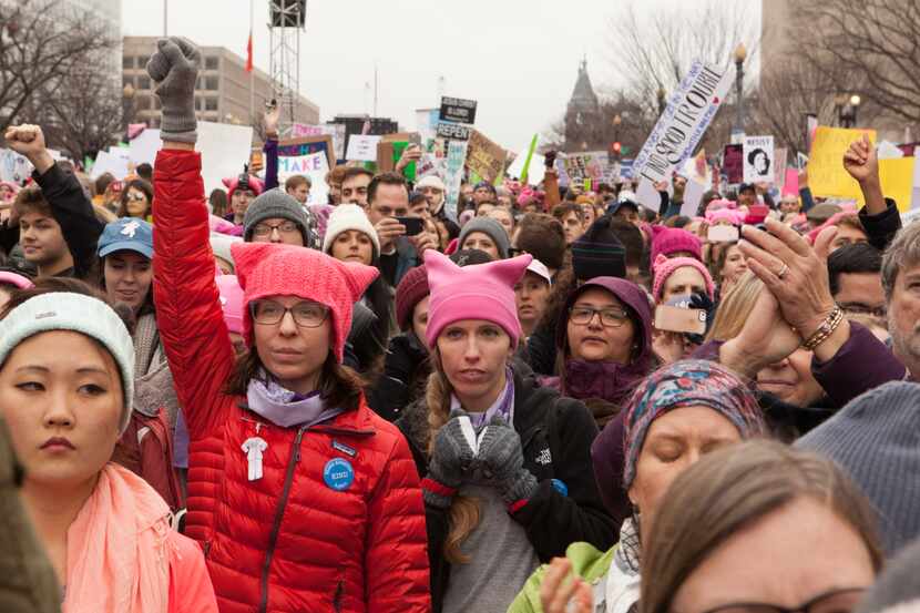Women march in Washington D.C. Saturday January 21, 2017 following the inauguration of...