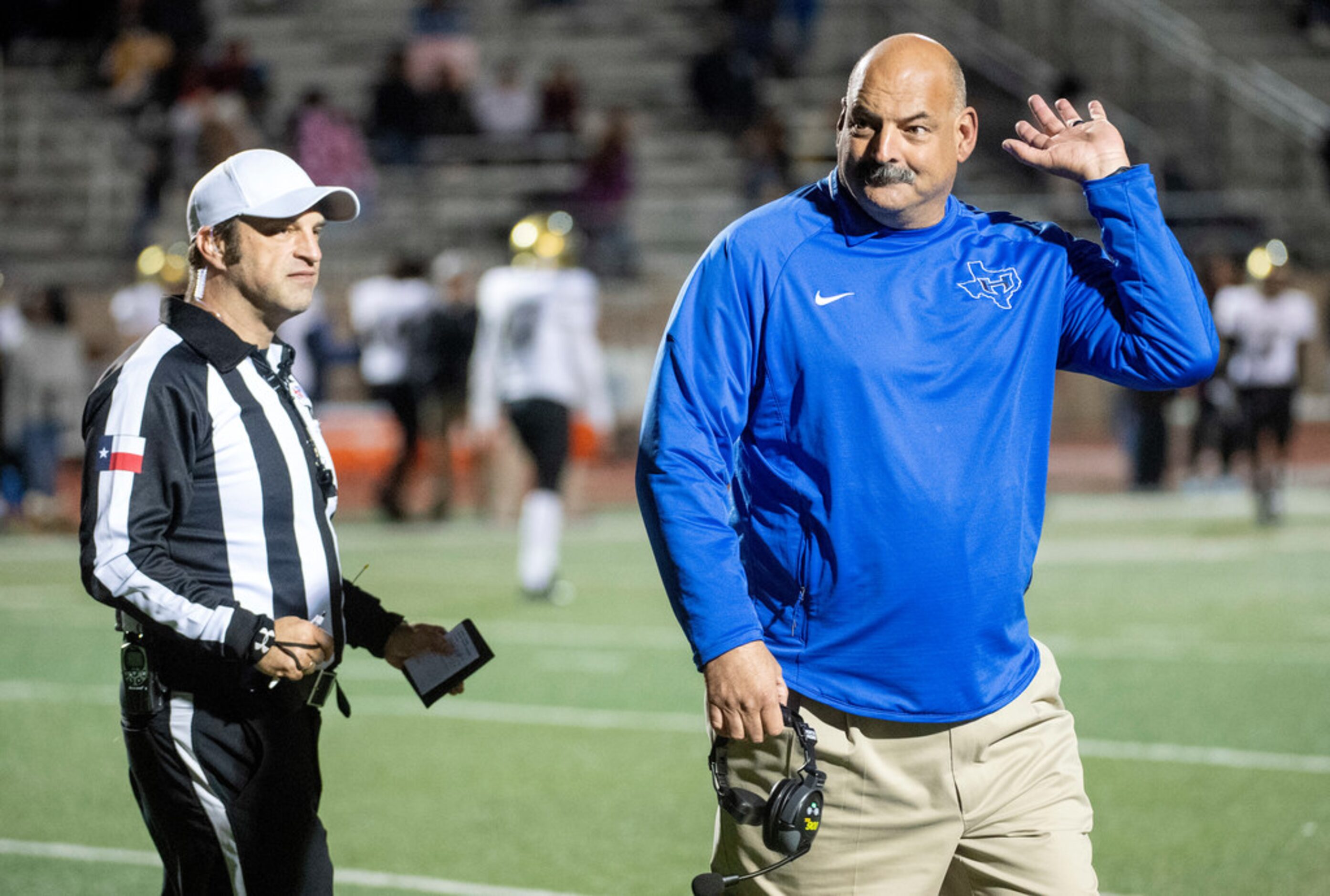 Hebron head coach Brian Brazil walks away from an argument with a referee during the second...