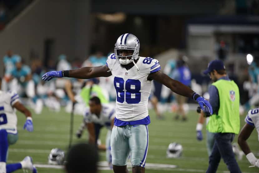 Dallas Cowboys wide receiver Dez Bryant (88) reacts before an preseason NFL football game ...