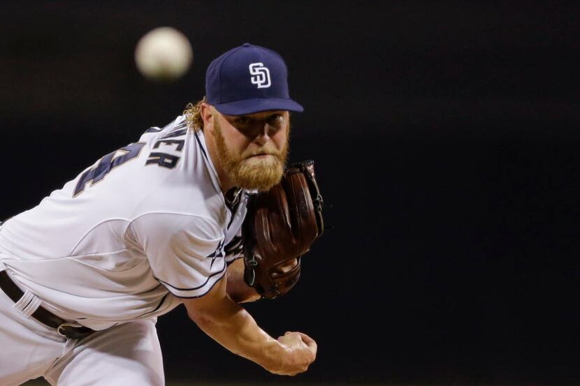San Diego Padres starting pitcher Andrew Cashner pitches to a Philadelphia Phillies batter...