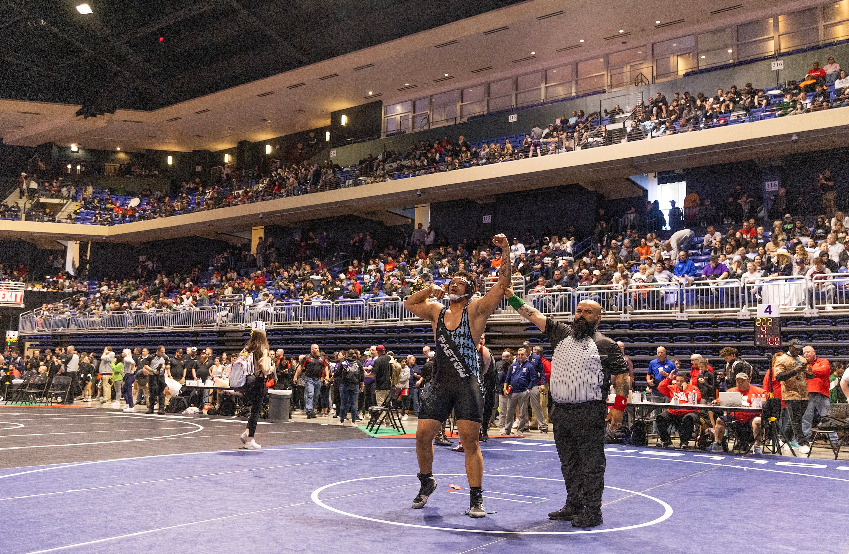 Jarra Anderson from Katy Paetow celebrates his win against Drake Madole from Allen (not...